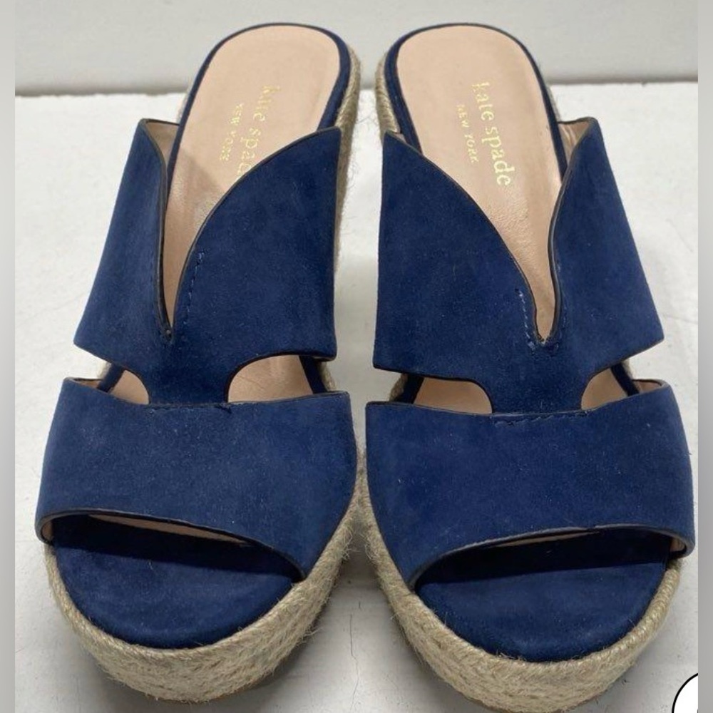 Kate Spade, size 7, Blue suede Slide Wedge Sandals, EUC